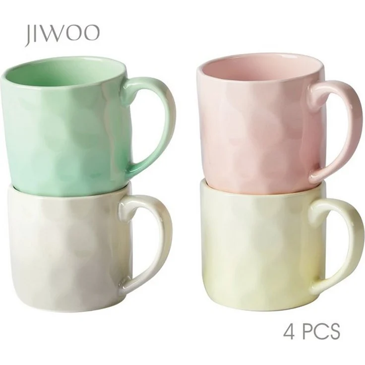 JIWOO Tasse 4er,380ml,Skandinavische Keramiktassen-Set,Kaffeebecher,Teebecher, 4-tlg, Keramik, Keramiktassen Handgefertigt Kafeeservice Mikrowellen spülmaschinenfest – Bild 4