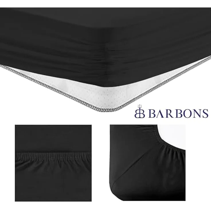 BARBONS Spannbettlaken 90x200 cm - 100% Baumwolle Spannbetttuch Oeko-TEX Zertifiziert Bettlaken Jersey Bettwaren und Bettbezug für Boxspringbett und Dicke Matratzen bis 27 cm - Schwarz 90x200 – Bild 5