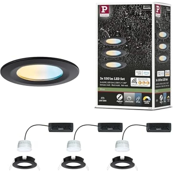 Paulmann 92446 LED Einbauleuchte Nova Coin 3er-Set Zigbee Tunable White Schwarz matt IP44 – Bild 1