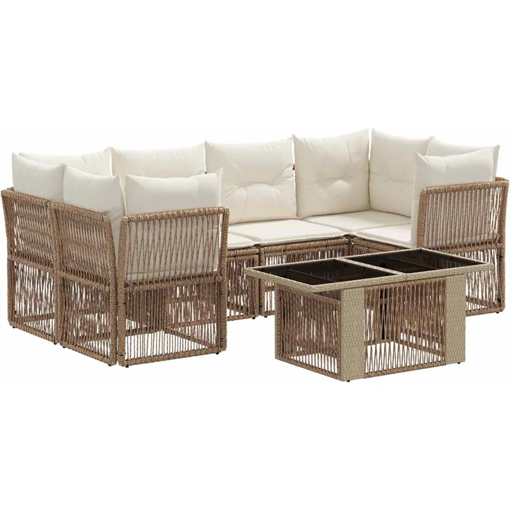 vidaXL Gartensofa-set 7 stk. Beige 100 x 55 x 73 cm Poly-Rattan 3436425 – Bild 2
