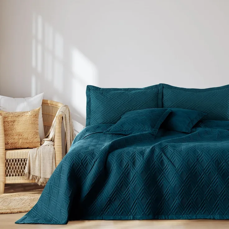 AmeliaHome Tagesdecke 200x220 cm Bettüberwürf zweiseitig Ultrasonic Steppung Polyester Ophelia Indigo