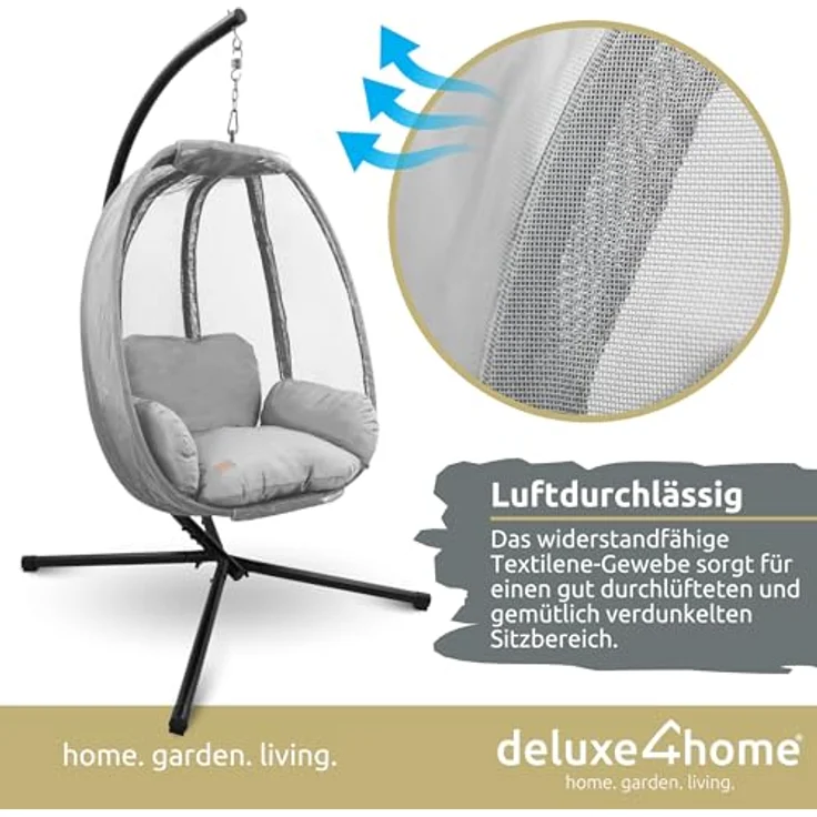 deluxe4home Hängesessel Hängekorb mit Gestell I Terrassenschaukel Hängeschaukel, inkl. Polster und Kuscheldecke – Bild 7