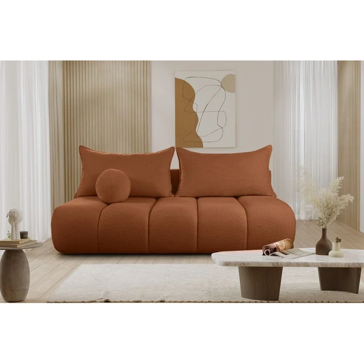 Schlafsofa Designersofa Sofa 3-Sitzer ANZIA in Stoff Ascot Bukla Rostbraun – Bild 1