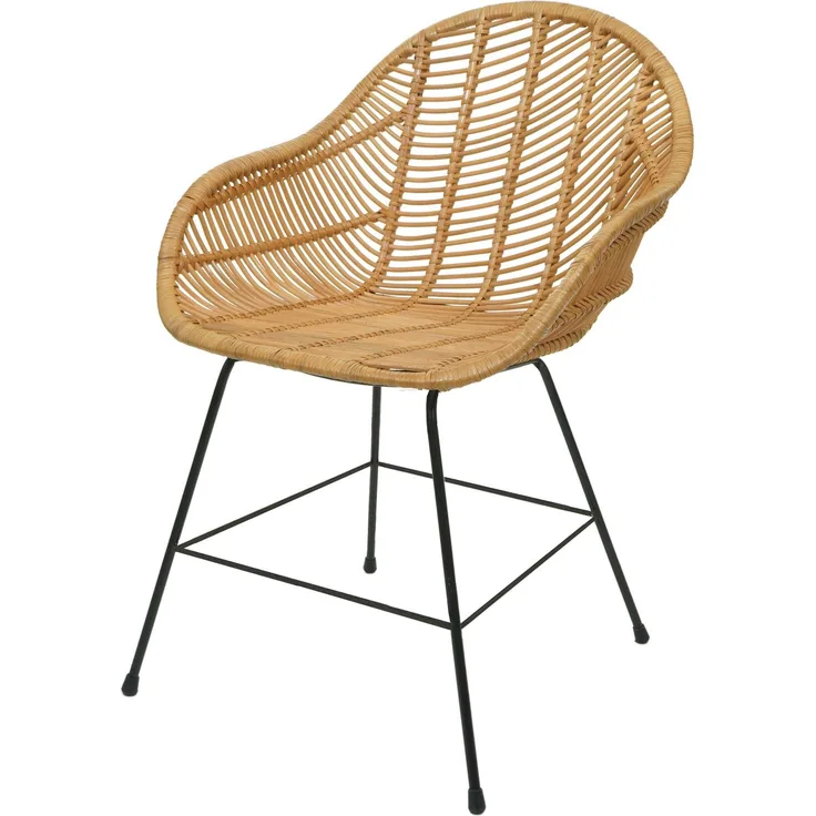 Esszimmerstuhl HWC-M28, Küchenstuhl Korbstuhl Rattansessel Rattanstuhl Stuhl, Kubu Rattan Metall