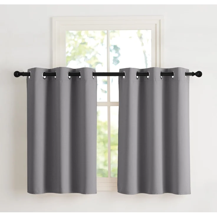 NICETOWN Scheibengardinen 90 cm Hoch Blickdichte Gardinen Grau mit Ösen 2 x H90 x B107 cm, Fenstervorhang Kurz Verdunklungsvorhänge Vorhänge Küchengardinen Thermovorhang