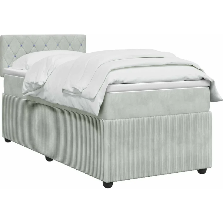 vidaXL Boxspringbett mit Matratze Hellgrau 80 x 200 cm Samt 3451559 – Bild 3