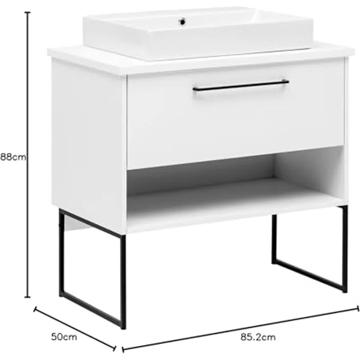 Schildmeyer Limone Waschtisch, Holzwerkstoff, weiß matt, 85,2 x 88,8 x 50 cm – Bild 3