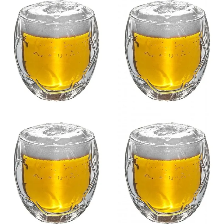 WM 4x Bierglas Trinkglas Fußball 350ml Thermoglas Doppelwandig Schwebeefekt
