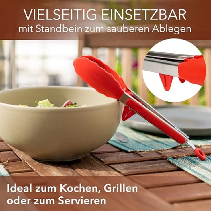 AVANA Kochzange Edelstahl Küchenzange Silikon Grillzange Zange Kochen Mehrzweckzange, mit integriertem Standfuß, 2er Set – Bild 6