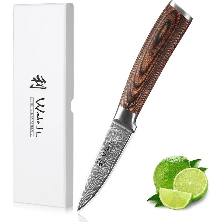 Wakoli Obstmesser EDIB Sakura Damast Officemesser Küchenmesser 8 cm Klinge, aus 67 Lagen Damaststahl, VG-10 Kern