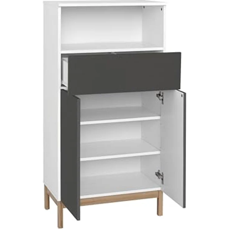 Mirza Midi-Schrank aus Spanplatte, 2 Türen, 1 Schublade, Weiß/Anthrazit/Eicheoptik (BxTxH) 60x35x121 cm – Bild 4