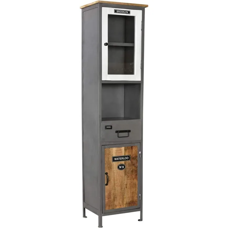 massivum Hochschrank Pinetown Metall Holz Mango 45x185x35 cm mehrfarbig Industrial-Stil Wandschrank Badschrank Vitrinenschrank