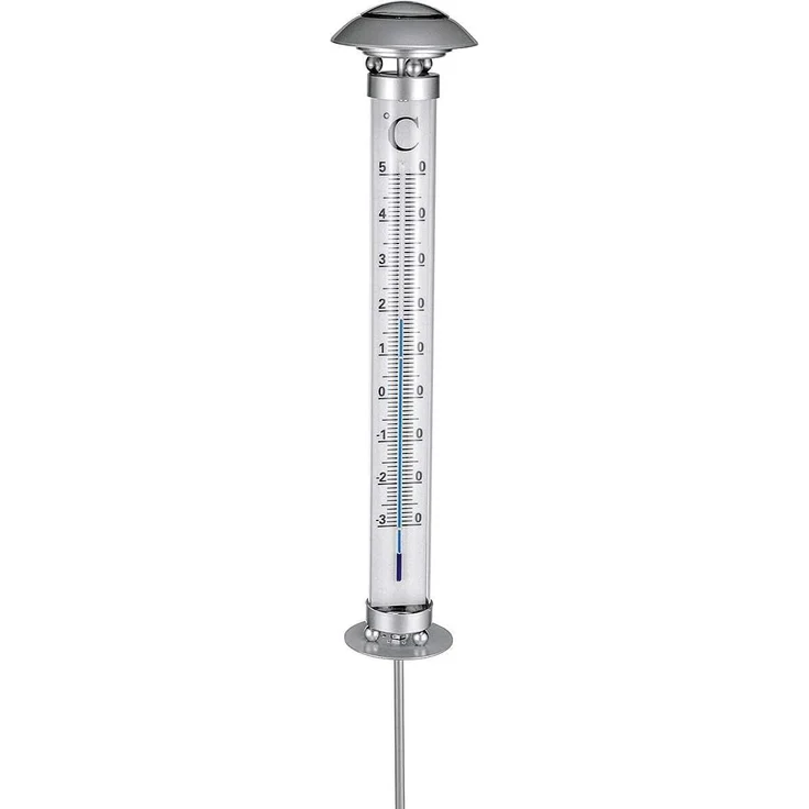 Flamingo LED-Solar-Thermometer mit Dämmerungssensor 112 cm kaltweiß silber – Bild 1