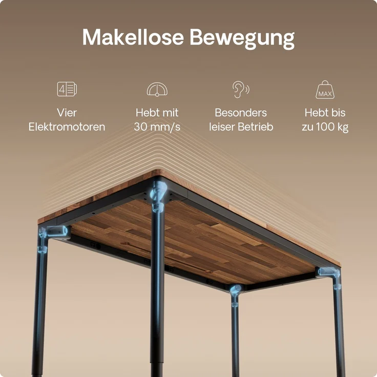Desktronic Elektrisch höhenverstellbarer Schreibtisch HomeMax 160x80 cm Schwarz/Massives Walnussholz mit Memory-Funktion, Anti-Kollisions Technologie, USB-A und USB-C-Ladeanschlüssen – Bild 3