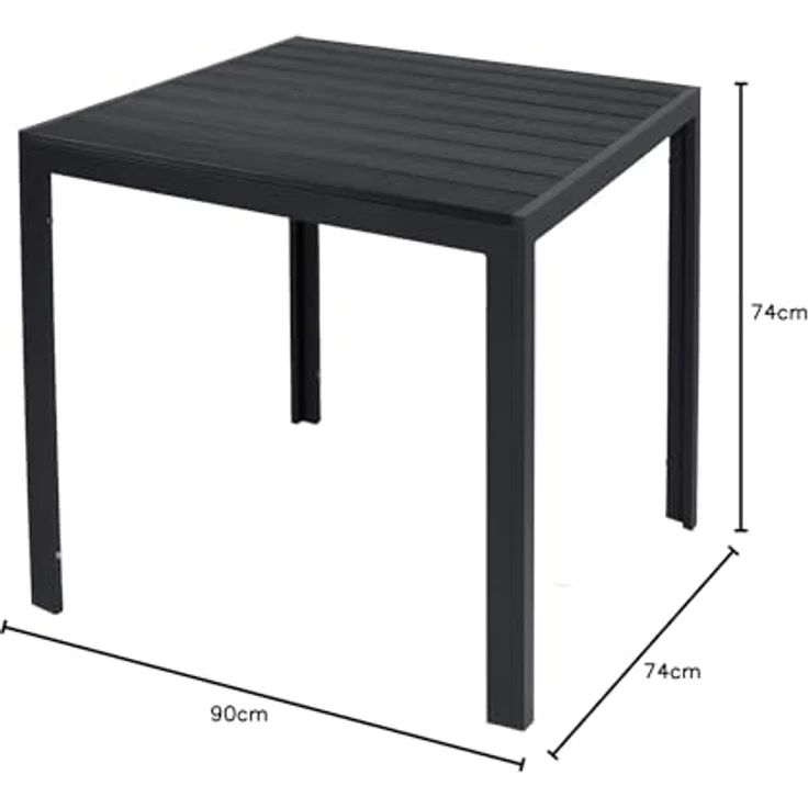 FineHome Aluminium Gartentisch anthrazit/schwarz, Pflegeleicht mit Holzimitat Tischplatte, 90x90x74 cm – Bild 2