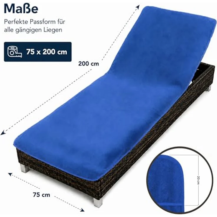 Brandsseller Schonbezug für Gartenliege, Strandliegenauflage, Frottee Schonbezug, 100% Baumwolle - ca. 75x200 cm - Blau – Bild 3