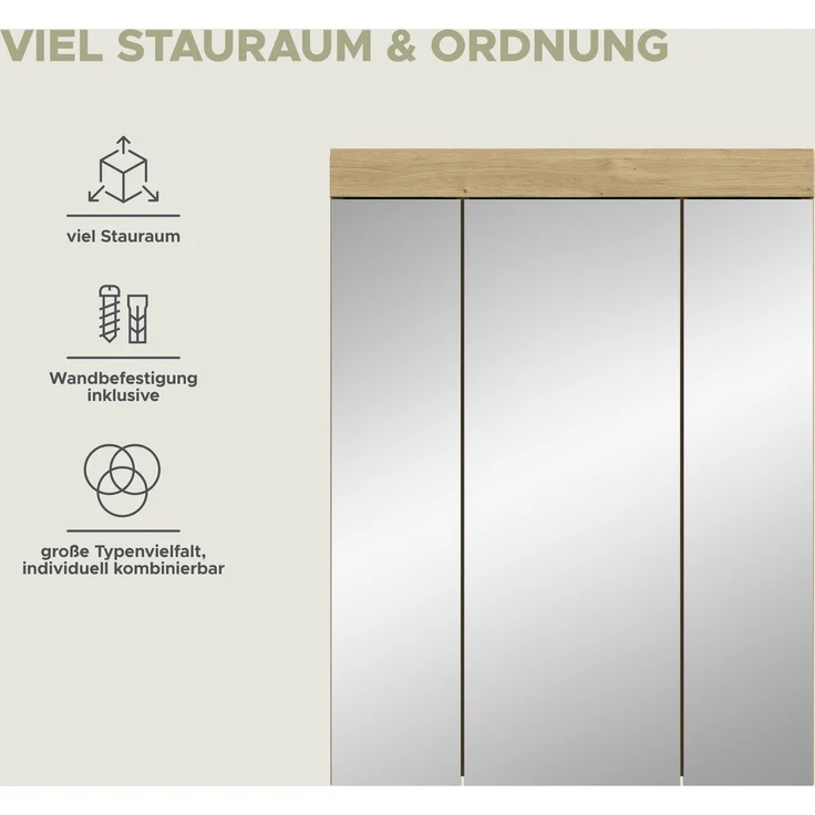 Xonox 'Scout' Spiegelschrank (B/H/T: 60x79x18 cm) in Salbei und Artisan Eiche Nachbildung – Bild 10