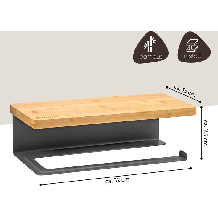eluno Küchenrollenhalter mit Bambusablage aus Edelstahl in Grau, ca. 32 x 9,5 x 13 cm (B/H/T) – Bild 7
