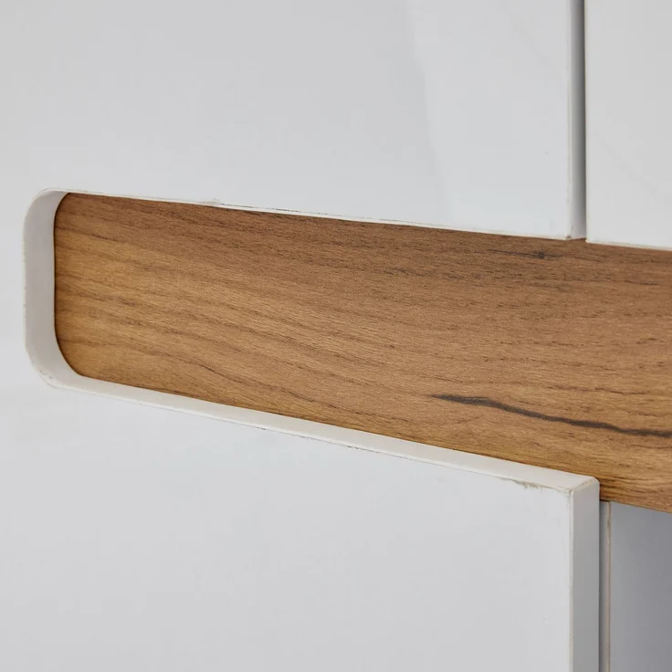 DESVIAE Sideboard mit LED-Beleuchtung und 3 Türen 140x70x40 cm Spanplatte Weiß/Natur – Bild 9