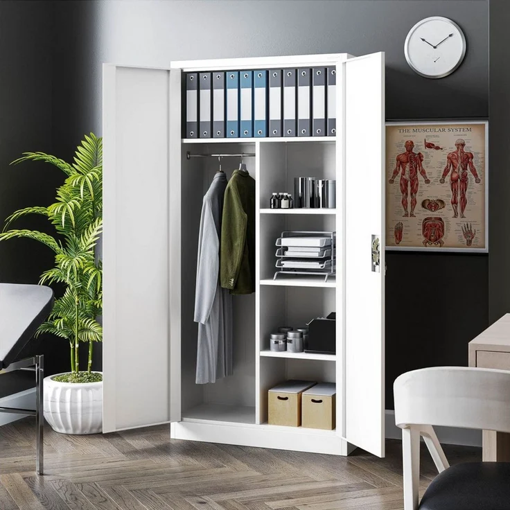 Jan Nowak Kleiderschrank abschließbar, Büroschrank mit Kleiderstange | Aktenschrank, Metallschrank mit Fächern, Kleiderstange, 50 kg Fachlast, Stahl 0,6 mm, Schloss, Wandmontage, 185 x 90 x 45 cm – Bild 4