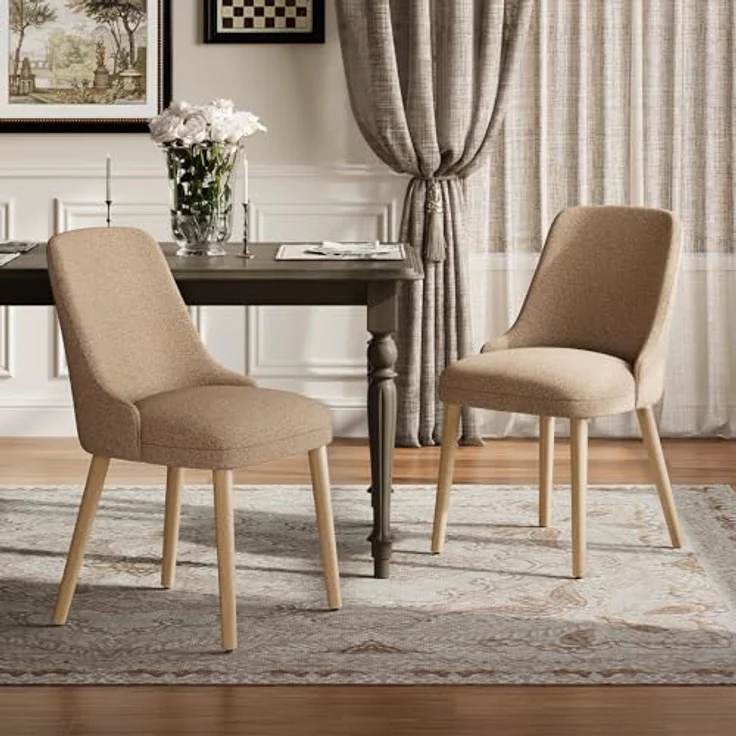 COLAMY Esszimmerstühle 2er Set, Gepolsterter Stuhl mit Holzbeinen, Hohe Rückenlehne für Esszimmer/Restaurant/Café, Kamel – Bild 6