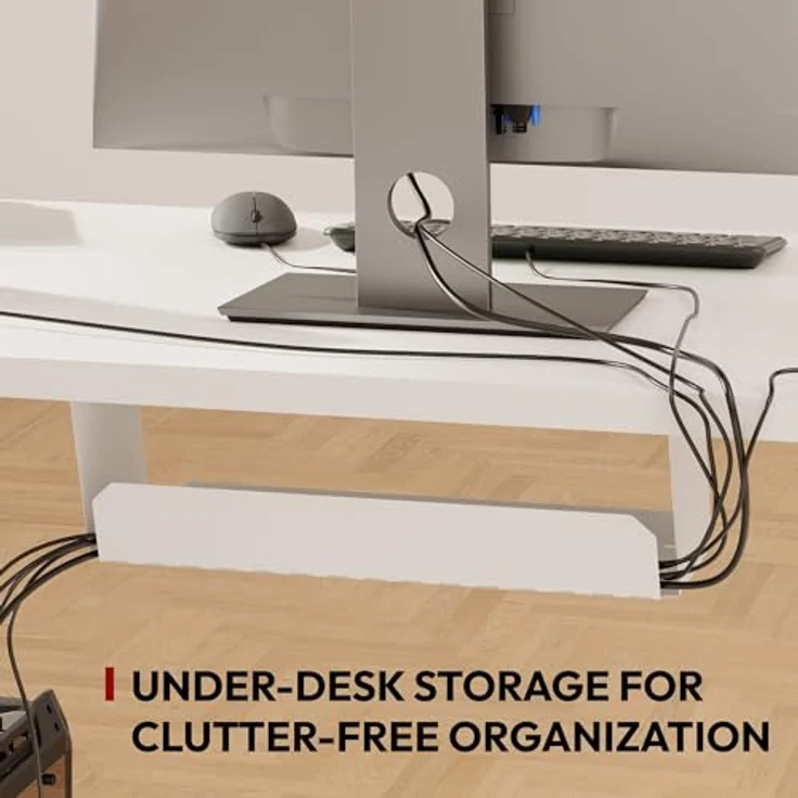 SANODESK Höhenverstellbarer Schreibtisch mit VOLLSTÄNDIGER TISCHPLATTE, 4 Zubehörteilen (Becherhalter, Haken, Aufbewahrungsbox, Kabelmanagement), ergonomisch für Büro und Homeoffice, Weiß, 110x54 cm – Bild 10