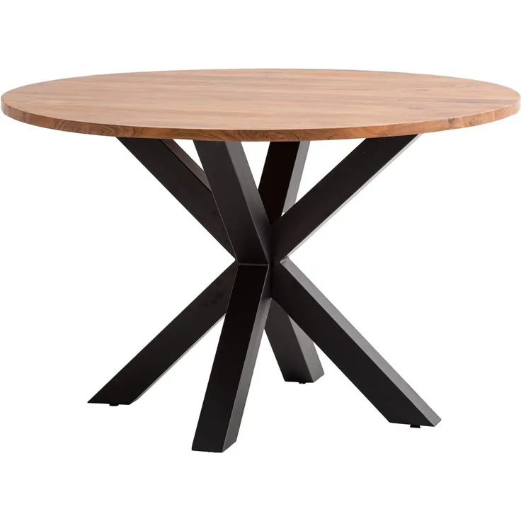 CruzarEsstisch rund Ø120 cm aus Akazienholz mit Metallgestell Kreuzfuß Landhausstil Küchentisch Esszimmertisch Holztisch robust
