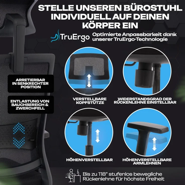 VALKENSTOL M2 Kopf-/Armstütze - Bürostuhl Ergonomisch Testsieger - 5 Jahre Garantie - Schreibtischstuhl mit Netzrücken - Computerstuhl – Bild 8