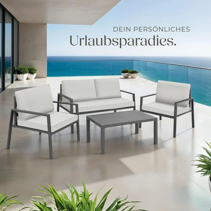 tectake Essgruppe Sitzgruppe, (Set, 4-tlg), mit Aluminiumgestell, für 4 Personen – Bild 8