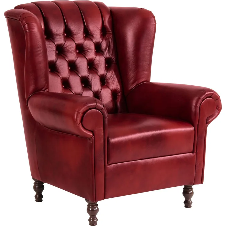 Ohrenbackensessel Katreen Bezug Wischleder Buche nussbaum dunkel / rot 22785