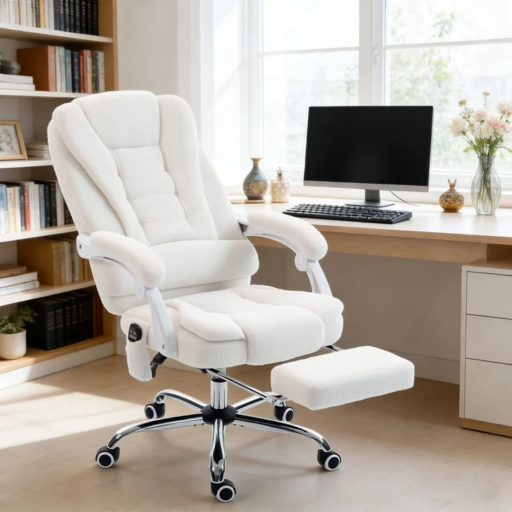 MELAYR, Chefsessel mit Massagefunktion, Heizung, höhenverstellbarer Rückenlehne, 77 x 35 x 65 cm, Weiß – Bild 3