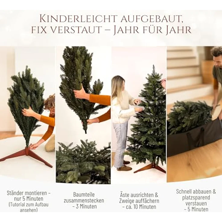 Premium Weihnachtsbaum künstlich 180cm - Naturgetreu, dichte Zweige, Künstlicher Weihnachtsbaum mit Holzständer und Aufbewahrungstasche – Tannenbaum künstlich von Pure Living – Bild 6