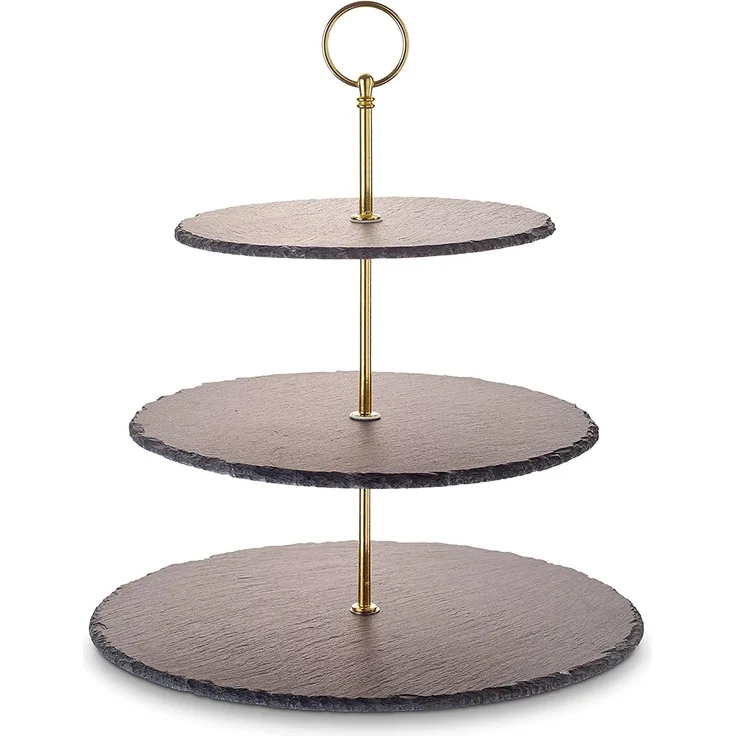 ECHTWERK Etagere Schiefer Etagere, Schiefer, für Gebäck, Obst, Käse und Dessert aus Naturschiefer mit Metallgriff