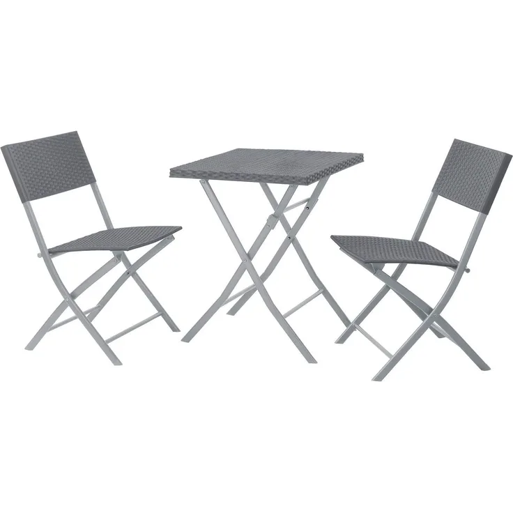 SVITA Polyrattan Bistro-Set Balkonset Klappmöbel Stuhl Tisch Gartenmöbel Grau