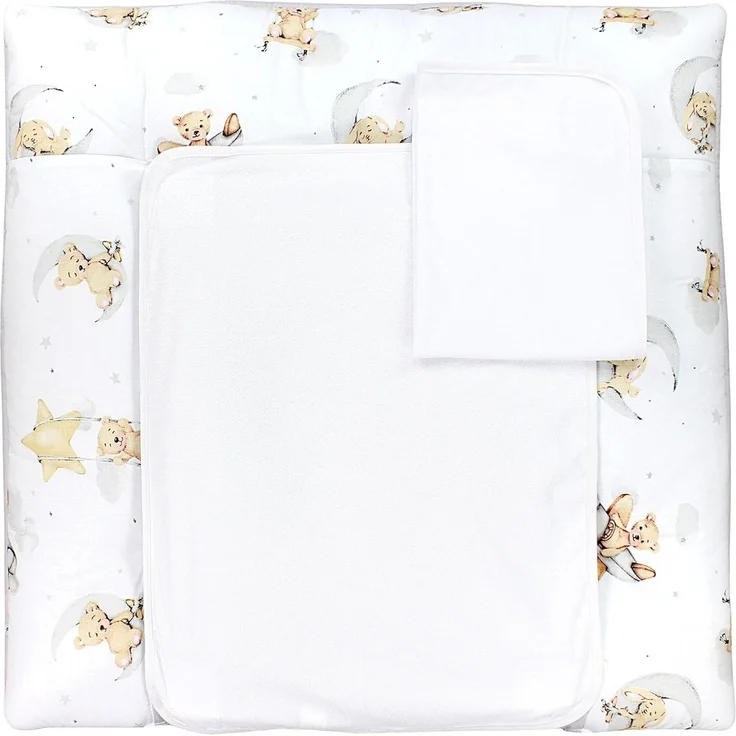 TupTam Wickelauflage inkl. 2 Frotteebezüge Modell MAR02579, Farbe: Bärchen Kaninchen Grau/Beige, Größe: 76x76 cm