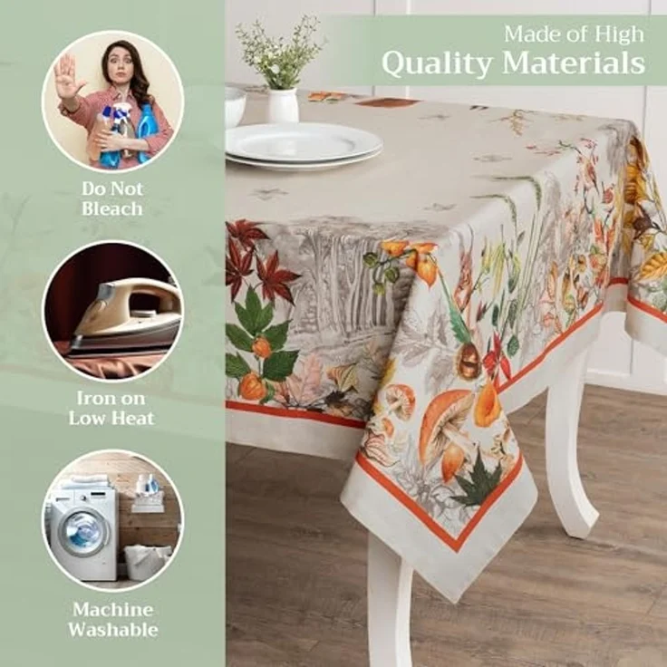 Maison d' Hermine Tischdecke, quadratisch, 152 x 152 cm, 100% Baumwolle, wiederverwendbar, dekorativ, für den Alltag, Esszimmer, Bauernhaus, Zuhause, Party, Feste und Hochzeit, Recolte – Bild 3