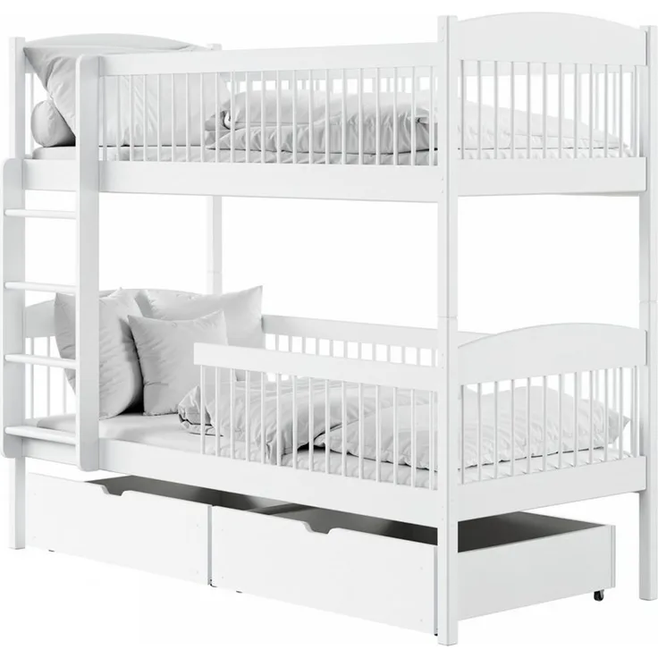 Kids Collective Kinderbett Hochbett Etagenbett 80x180, 90x190, 90x200 cm, mit 2 Schubladen, 80x180 cm von 3. bis 12. Lebensjahr, Weiß