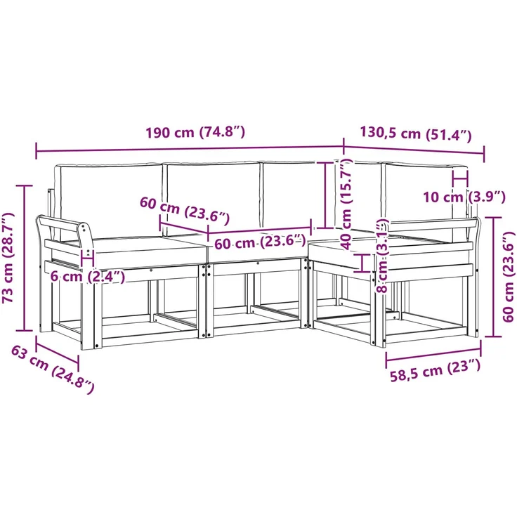 vidaXL Outdoor-Sofagarnitur mit Kissen 4 pcs Natur und Creme 3366323 – Bild 9