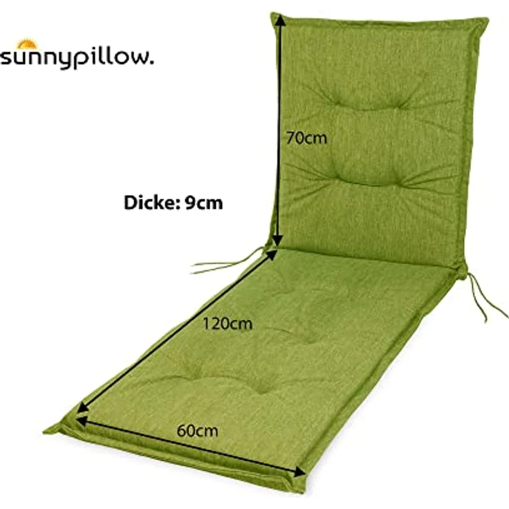 sunnypillow Liegenauflage für Gartenliege, Polyester grün, 190 x 60 x 9 cm – Bild 4