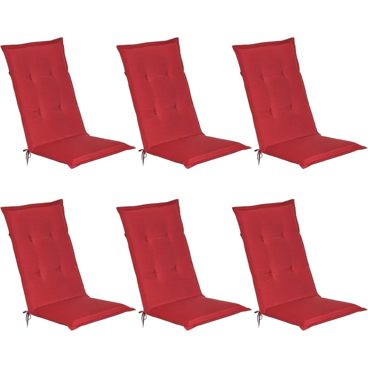 6er Set Beautissu Hochlehner Auflage Loft HL 120 x 50 x 6 cm Rot