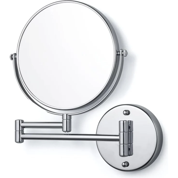 tesa Schminkspiegel schwenkbarer Kosmetikspiegel Visioon - selbstklebend und doppelseitig (Komplett-Set, 1-St, Inkl. Powerkit Montagezubehör - enthält Klebelösung und Adapter), 5-fache Vergrößerung - Wandmontage ohne Bohren - 30 x 48 cm - Silber – Bild 1