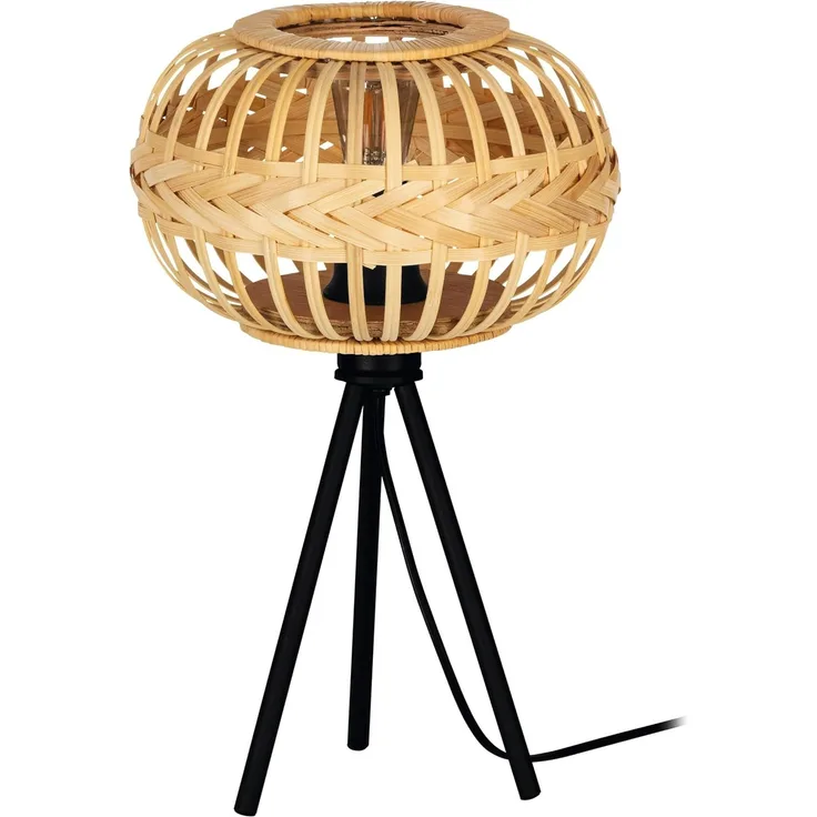 Eglo 43865 NATURE Tischleuchte AMSFIELD 1 Stahl schwarz, Holz natur E27 1X40W H:41cm Ø26cm mit Kabelschalter