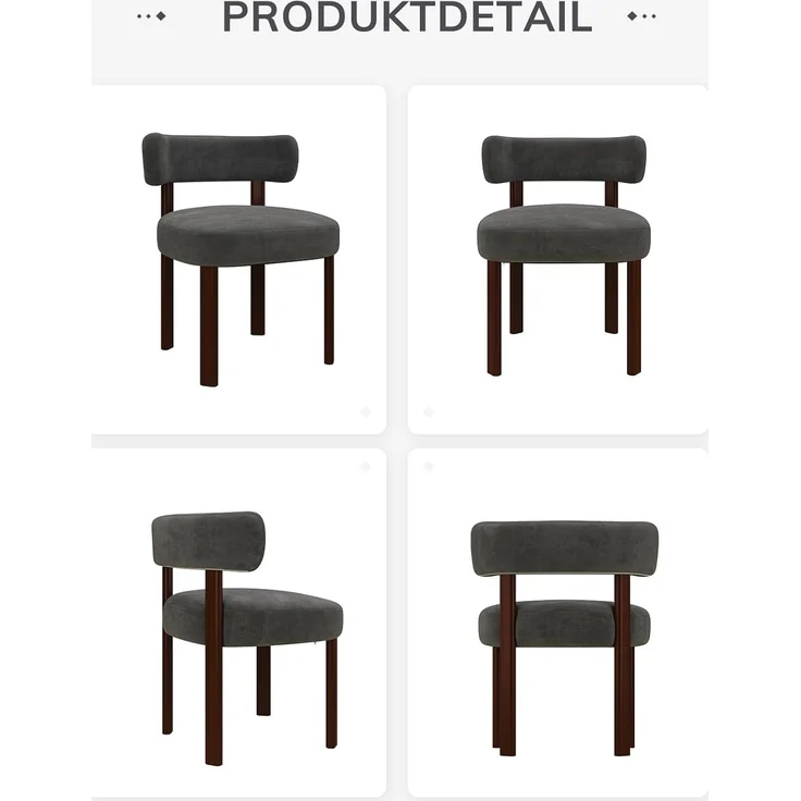 COLAMY Mid-Century Modern Design Sherpa Esszimmerstühle 2er Set, Vintage Landhaus-Stil Bouclé Küchenstühle mit offener geschwungener Rückenlehne für Esszimmer, Restaurant, Grau – Bild 7