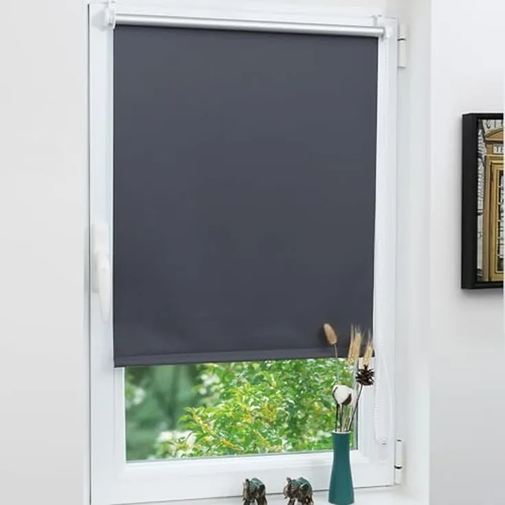Grandekor Verdunklungsrollo ohne Bohren Dunkelgrau 60x170 cm(Stoffbreite 56cm) Rollos für Fenster ohne Bohren & mit Bohren,Verdunkelungsrollo Thermorollo Klemmrollo Fensterrollo verdunkelung