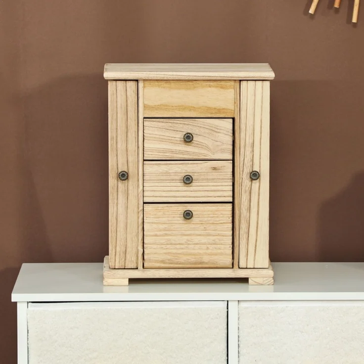Schmuckbox, Schmuckschatulle, 4-stufiges Layout, integrierter Spiegel, Holz, Braun--Braun--26.5x16x33.5cm--YOUDENOVA – Bild 4