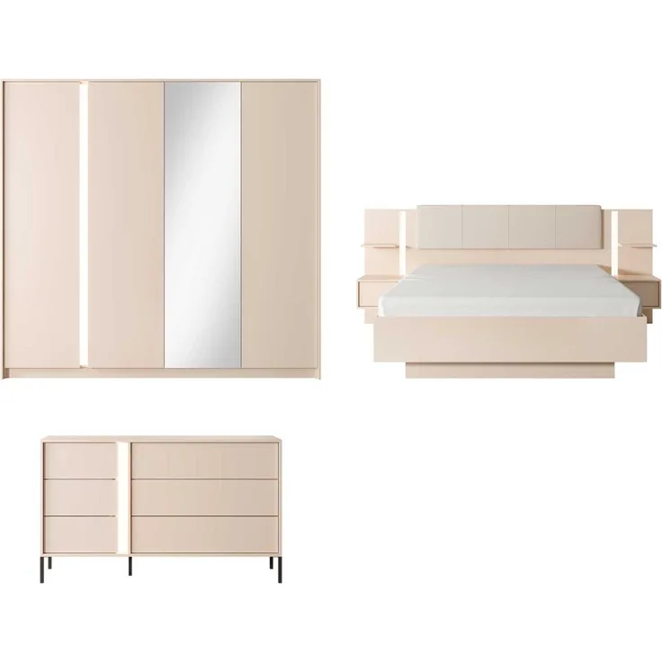 Schlafzimmer-Set Dast 3-teilig beige Ausführung braun mit Metallrahmen Lattenrost