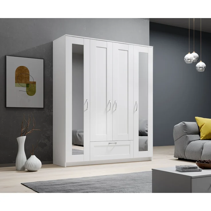 Kleiderschrank >Lepini< in Weiß, Dekorfolie - 156x191x50cm (BxHxT) – Bild 4