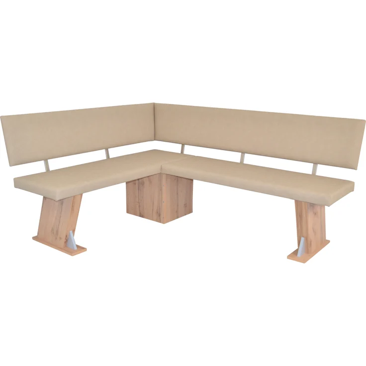 Moderne Eckbankgruppe in Eichedekor, Schenkel 150 x 182 cm, Auszugstisch, Kunstleder beige – Bild 3