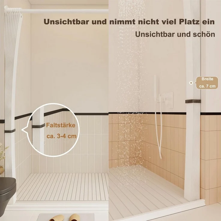 Diwzbyn Duschvorhang Wasserdichter Magnet-Falt-Duschvorhang, Verdickter Leinenoptik-Vorhang Breite 150 cm (1-tlg), Ideal für Badezimmer, Türrahmen, Schlafzimmer und als Raumteiler – Bild 4