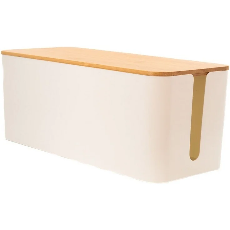 Intirilife Kabelbox, Kabelbox mit Bambusdeckel in Weiß Kabelmanagement Box – Bild 5